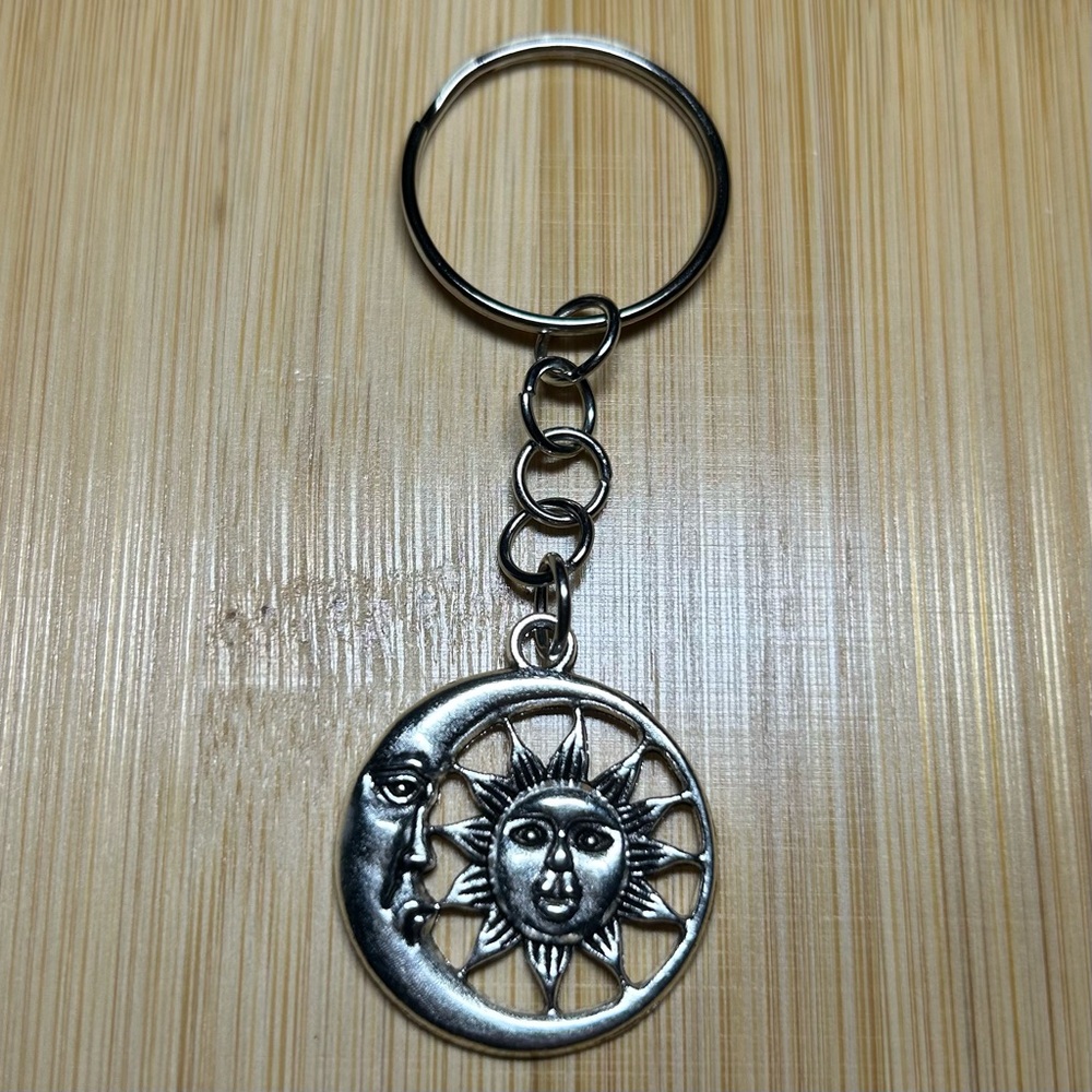 Silver Sun and Moon Keychain
